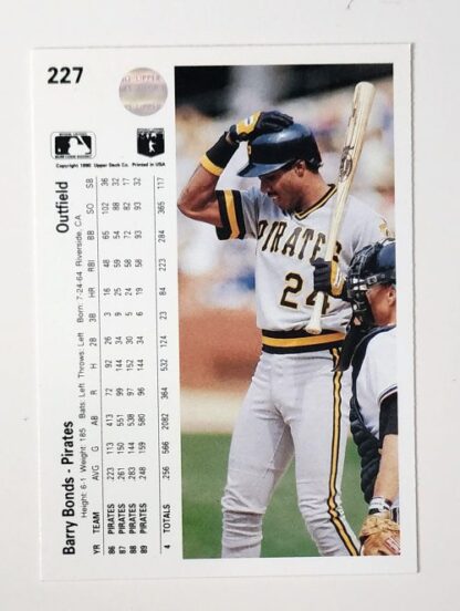 Barry Bonds Upper Deck 1990 MLB Sports Trading Card #227 Back