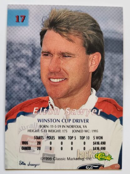 Elton Sawyer Classic Marketing 1996 Winston Cup Driver #17 Back