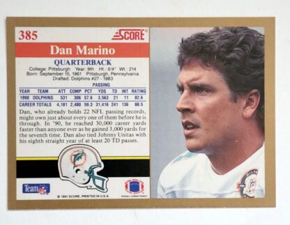 Dan Marino Score 1991 NFL Trading Card #385 Back