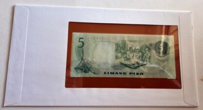 Banknote of Philippines 5 Piso No F015235 Franklin Mint Back