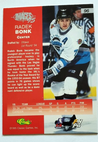 Radek Bonk Classic Images 95 1995 NHL Trading Card #96 Ottawa Senators Back