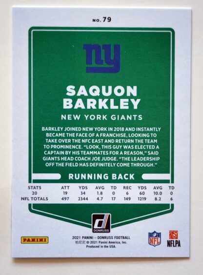 Saquon Barkley 2021 Donruss Panini NFL Trading Card #79 New York Giants Back