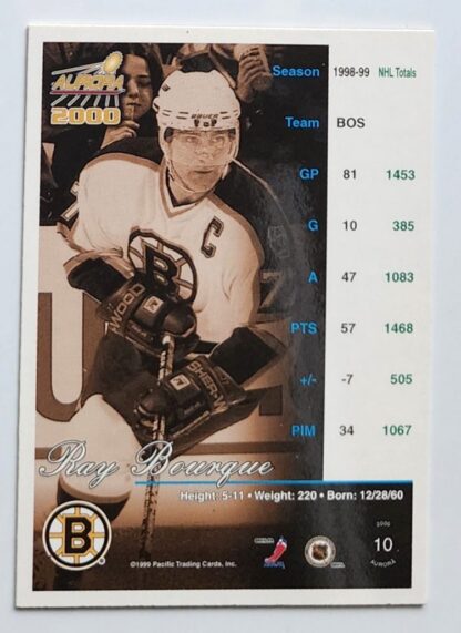 Ray Bourque Aurora 2000 1999 NHL Trading Card #10 Boston Bruins Back
