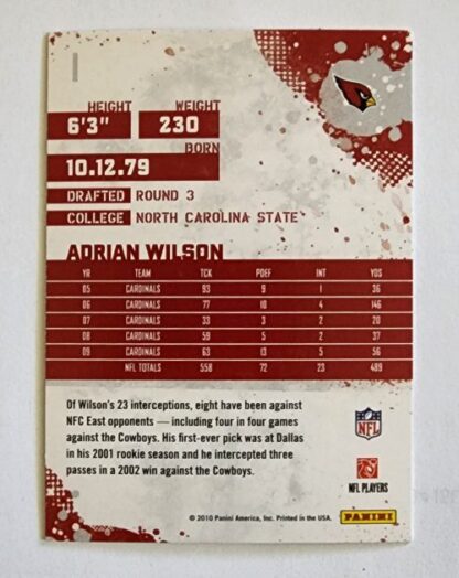 Adrian Wilson Score 2010 NFL Card #1 Arizona Cardinals Back