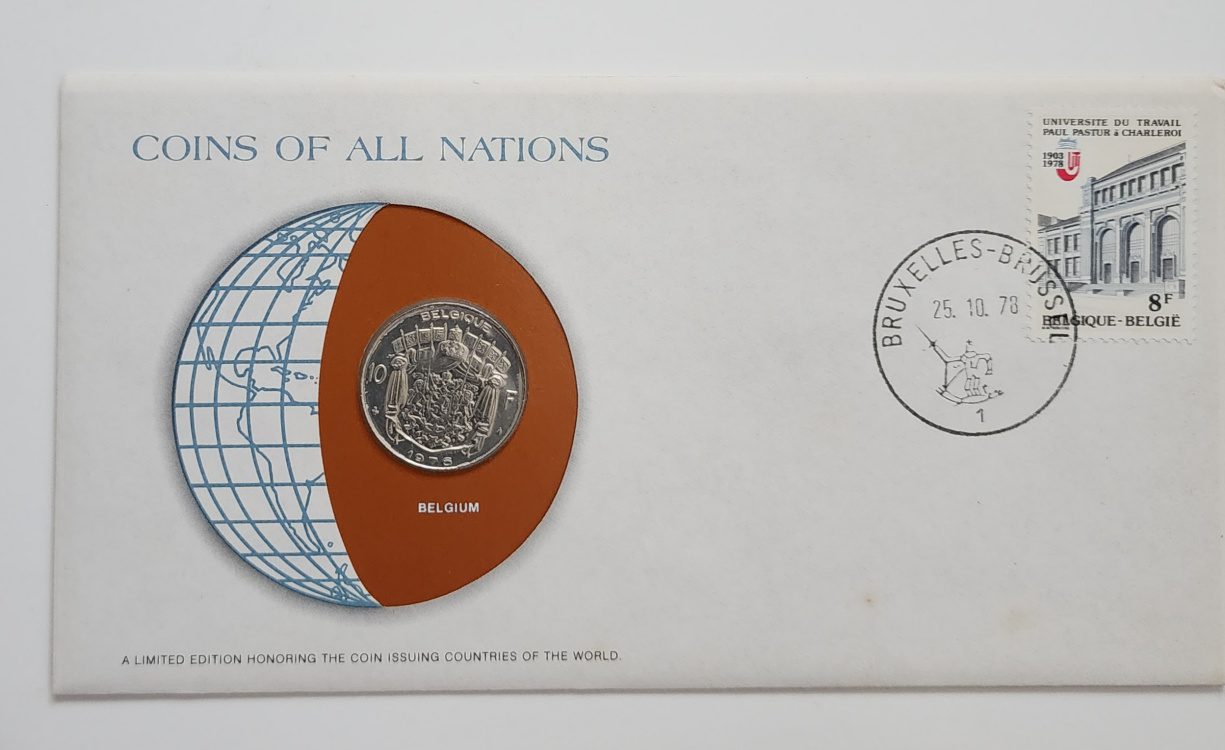 Coins of Europe With Stamped Envelope Franklin Mint