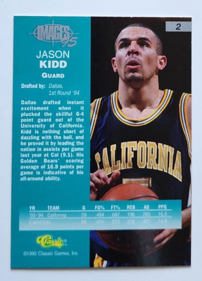 Jason Kidd Classic Images 1995 Card #2 Dallas Mavericks back