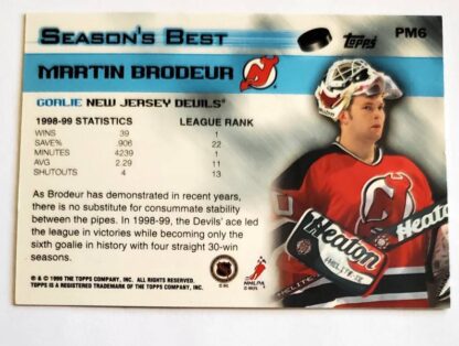 Martin Brodeur Topps 1999 "Season's Best" NHL Trading Card #PM6 New Jersey Devils Back