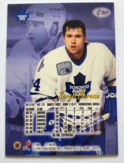Sergei Berezin Fleer Ultra 1997 "Gold Medallion Edition" Card #G-161 Maple Leafs Back