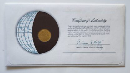 Thailand Coin Of All Nations Stamped Envelope Franklin Mint C.O.A Back
