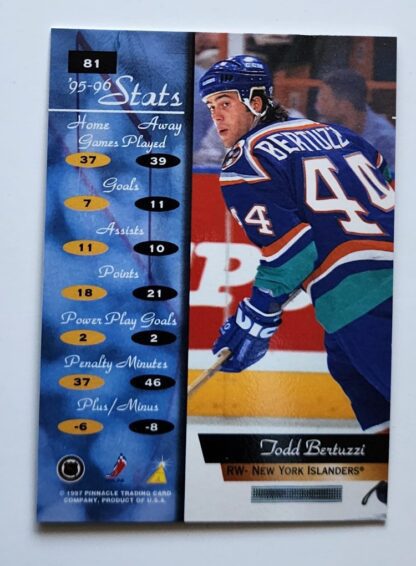 Todd Bertuzzi Pinnacle Zenith 1997 Card #81 New York Islanders Back