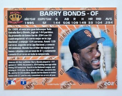Barry Bonds Pacific Collection 1996 MLB Card #202 San Francisco Giants Back