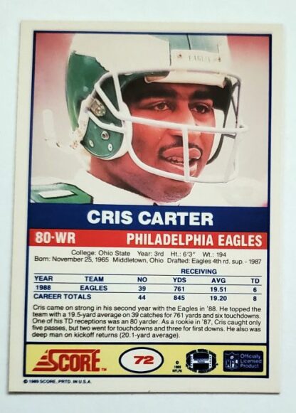 Cris Carter Score 1989 NFL Trading Card #72 Philadelphia Eagles Back