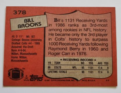 Bill Brooks Topps 1987 Card #378 Indianapolis Colts back