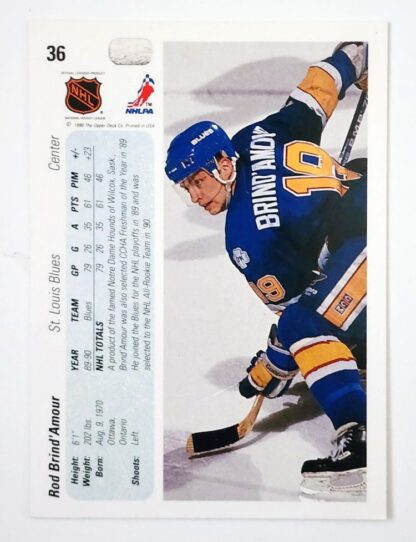 Rod Brind'Amour Upper Deck 1990 NHL Card #36 St. Louis Blues Back