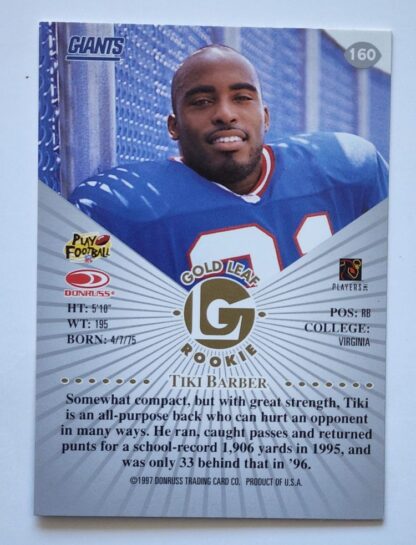 Tiki Barber Donruss Leaf 1997 NfFL Card #160 New York Giants Back