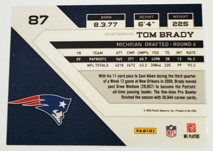 Tom Brady Panini 2010 NFL Card #87 New England Patriots Back