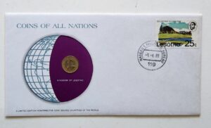 Kingdom of Lesotho Coin Stamped Envelope Africa Country From Franklin Mint with C.O.A