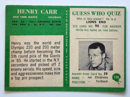 Henry Carr Philadelphia 1966 NFL Card #120 New York Giants Back