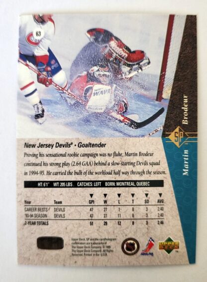 Martin Brodeur Upper Deck SP 1995 Card #63 New Jersey Devils backk