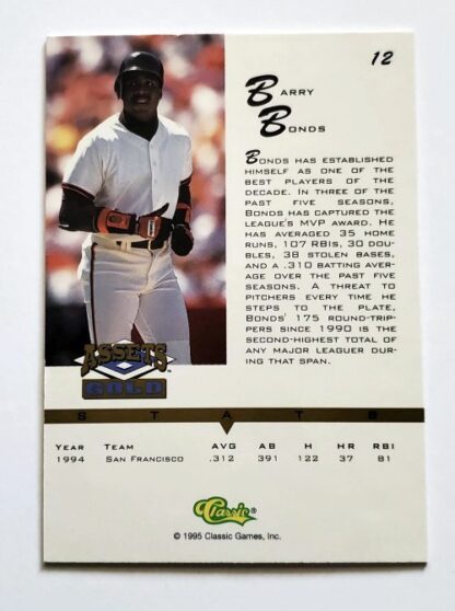 Barry Bonds Assets Gold Classic 1995 MLB Card #12 San Francisco Giants Back