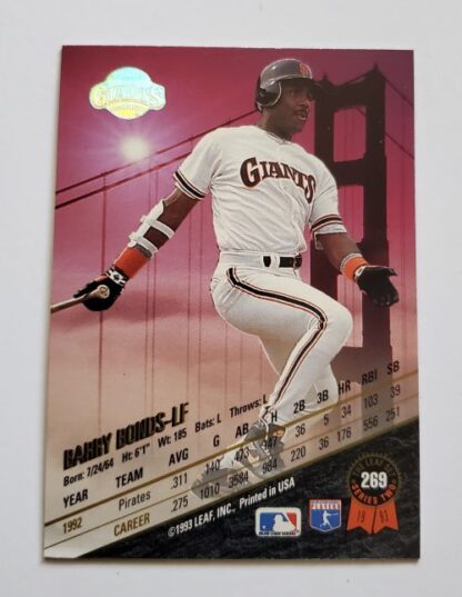 Barry Bonds Leaf 1993 MLB Trading Card #269 San Francisco Giants Back