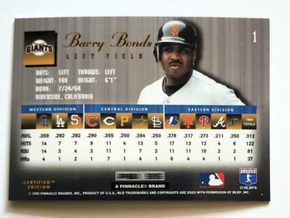 Barry Bonds Select 1995 Certified Edition MLB Trading Card #1 San Francisco Giants Back
