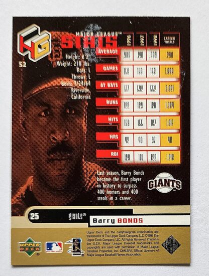 Upper Deck HoloGrFX 1999 Barry Bonds MLB Trading Card #52 San Francisco Giants Back