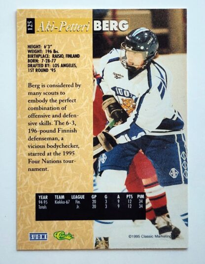Aki-Peteri Berg Classic 5 Sport 1995 NHL Card #125 Los Angeles Kings Back