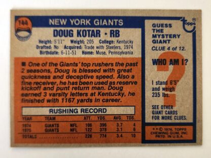 Doug Kotar Topps 1976 NFL Card #144 New York Giants Back