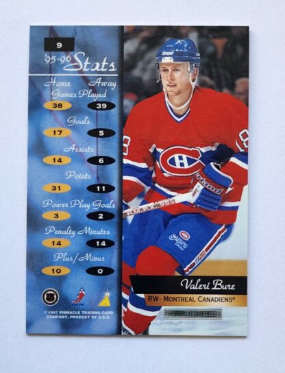 Valeri Bure Pinnacle 1997 "Zenith" NHL Card #9 Montreal Canadiens Back