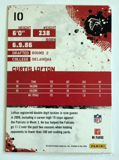 Curtis Lofton Score 2010 NFL Trading Card #10 Arizona Cardinals Back
