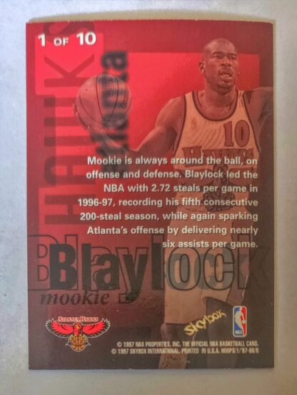 Mookie Blaylock Skybox 1997 Dish n Swish NBA Card # 1 of 10 Atlanta Hawks Back