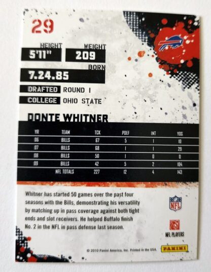 Donte Whitner Score 2010 NFL Trading Card #29 Buffalo Bills Back