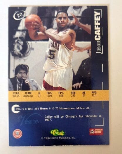 Jason Caffey Classic Vision 1996 Trading Card #20 Back