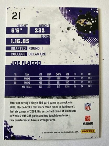 Joe Flacco Score 2010 NFL Trading Card #21 Baltimore Ravens Back