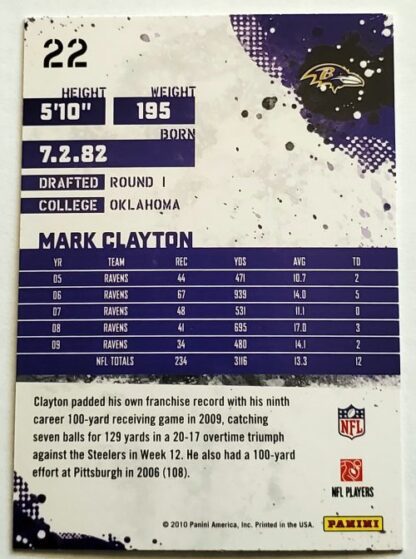 Mark Clayton Score 2010 NFL Trading Card #22 Baltimore Ravens back