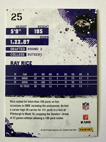 Ray Rice Score 2010 NFL Trading Card #25 Baltimore Ravens Back