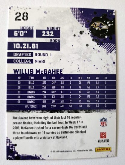 Willis McGahee Score 2010 NFL Trading Card #28 Baltimore Ravens Back