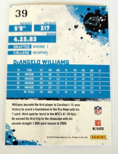 DeAngelo Williams Score 2010 NFL Trading Card #39 Carolina Panthers Back