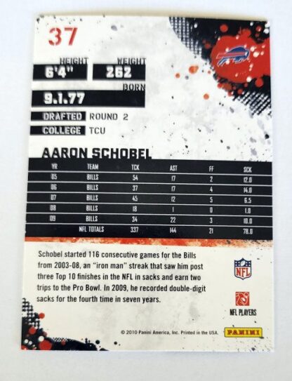 Aaron Schobel Score 2010 NFL Trading Card #37 Buffalo Bills Back