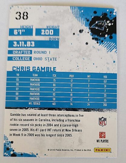Chris Gamble Score 2010 NFL Trading Card #38 Carolina Panthers