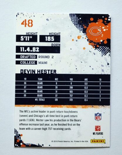 Devin Hester Score 2010 NFL Trading Card #48 Chicago Bears Back