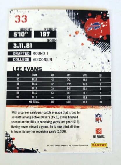 Lee Evans Score 2010 NFL Trading Card #33 Buffalo Bills Back