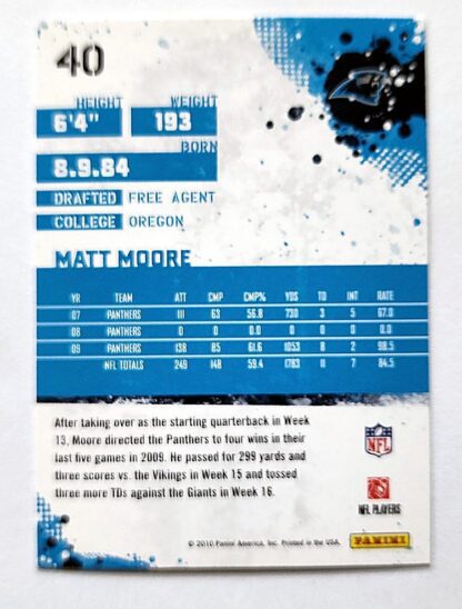 Matt Moore Score 2010 NFL Trading Card #40 Carolina Panthers Back