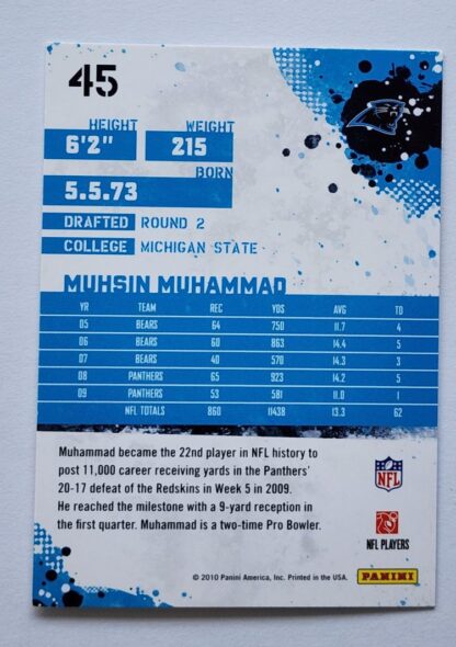 Muhsim Muhammad Score 2010 NFL Trading Card #45 Carolina Panthers Back