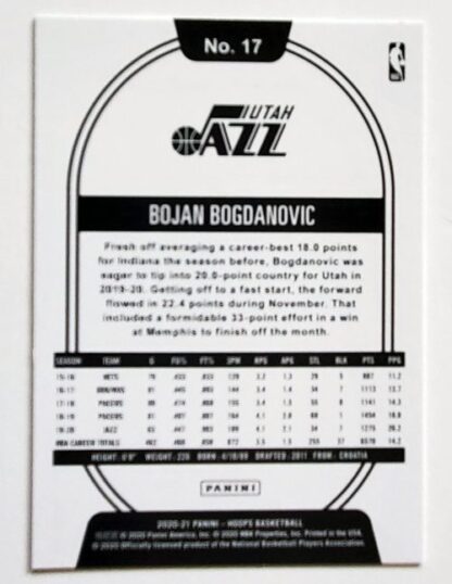 Bojan Bogdanovic Panini Hoops 2020 NBA Card #17 Utah Jazz back