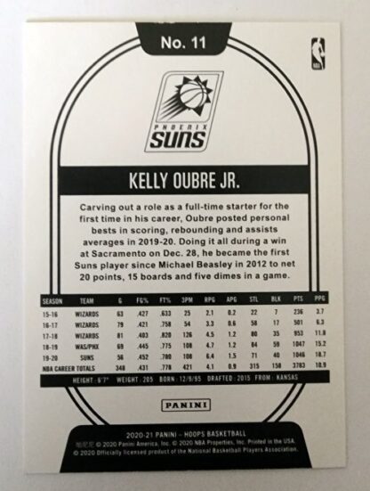 Kelly Oubre Panini Hoops 2020 NBA Card #11 Phoenix Suns Back