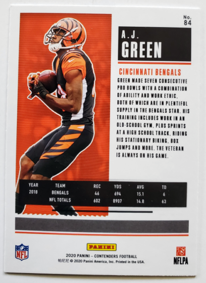 A.J. Green Panini Contenders 2020 NFL Card #84 Cincinnati Bengals Back