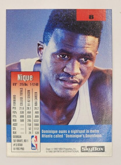 Dominique Wilkins Skybox 1992 NBA Trading Card #8 Atlanta Hawks Back