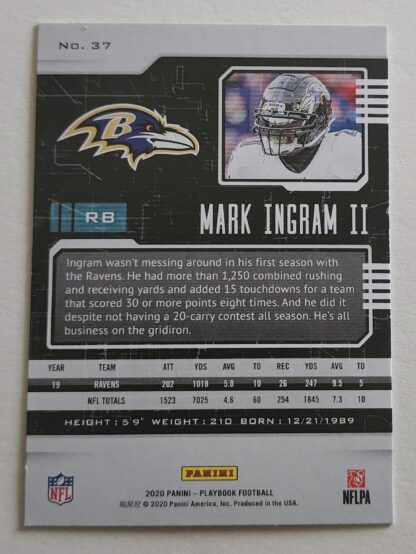 Mark Ingram II Panini Playbook 2020 NFL Trading Card #37 Baltimore Ravens Back